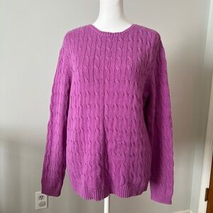 Kate Hill Lavender Cotton Cable Knit Sweater, size L